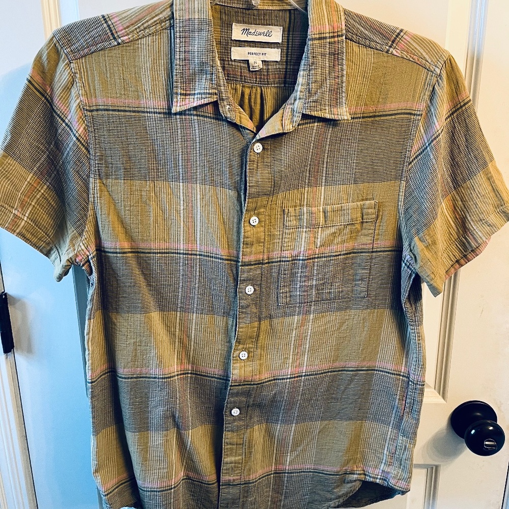 Madewell Cotton Perfect Short-Sleeve Shirt / MEDIUM / OLIVE SURPLUS